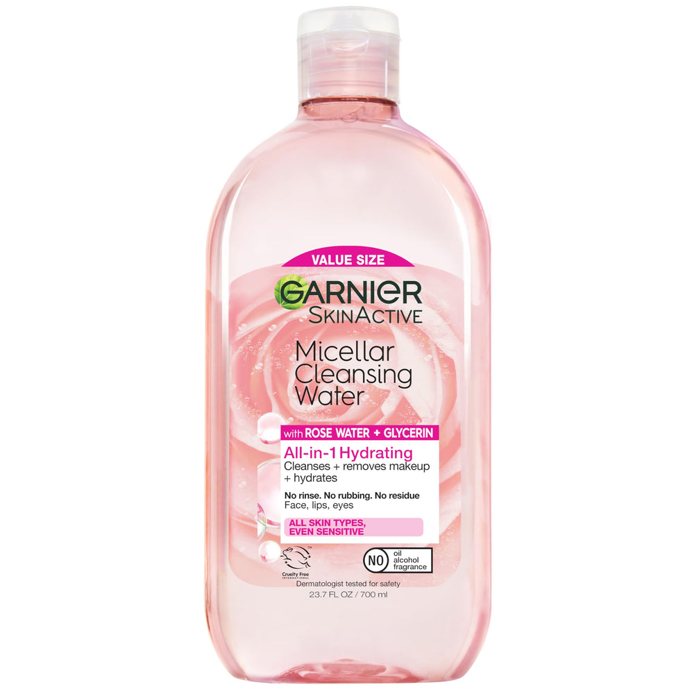 Botella Garnier agua micelar con rosas, ideal para desmaquillar suavemente.