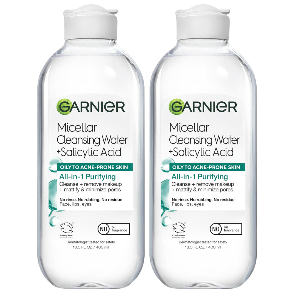 Garnier Micellar Agua con Salicílico, botella; limpieza rápida sin frotar.