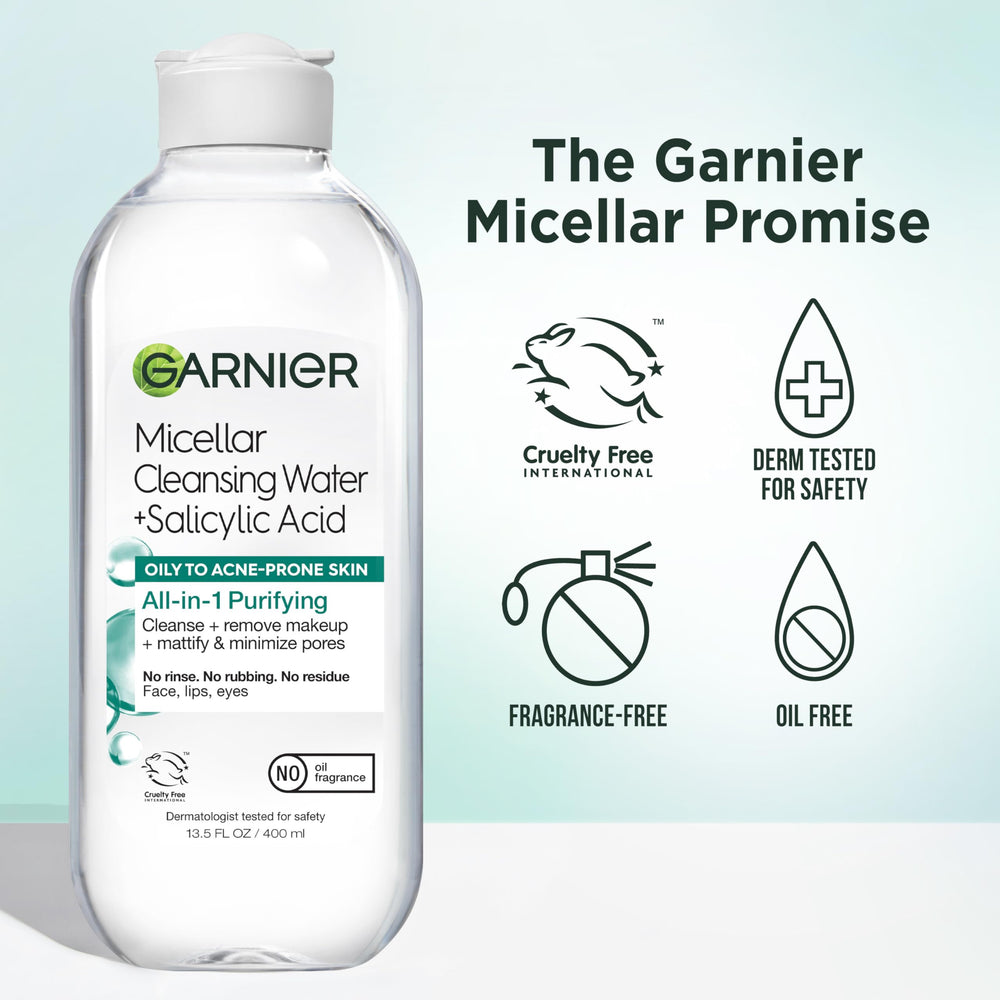 Garnier Micellar Agua con Salicílico seguro para ojos y contorno.