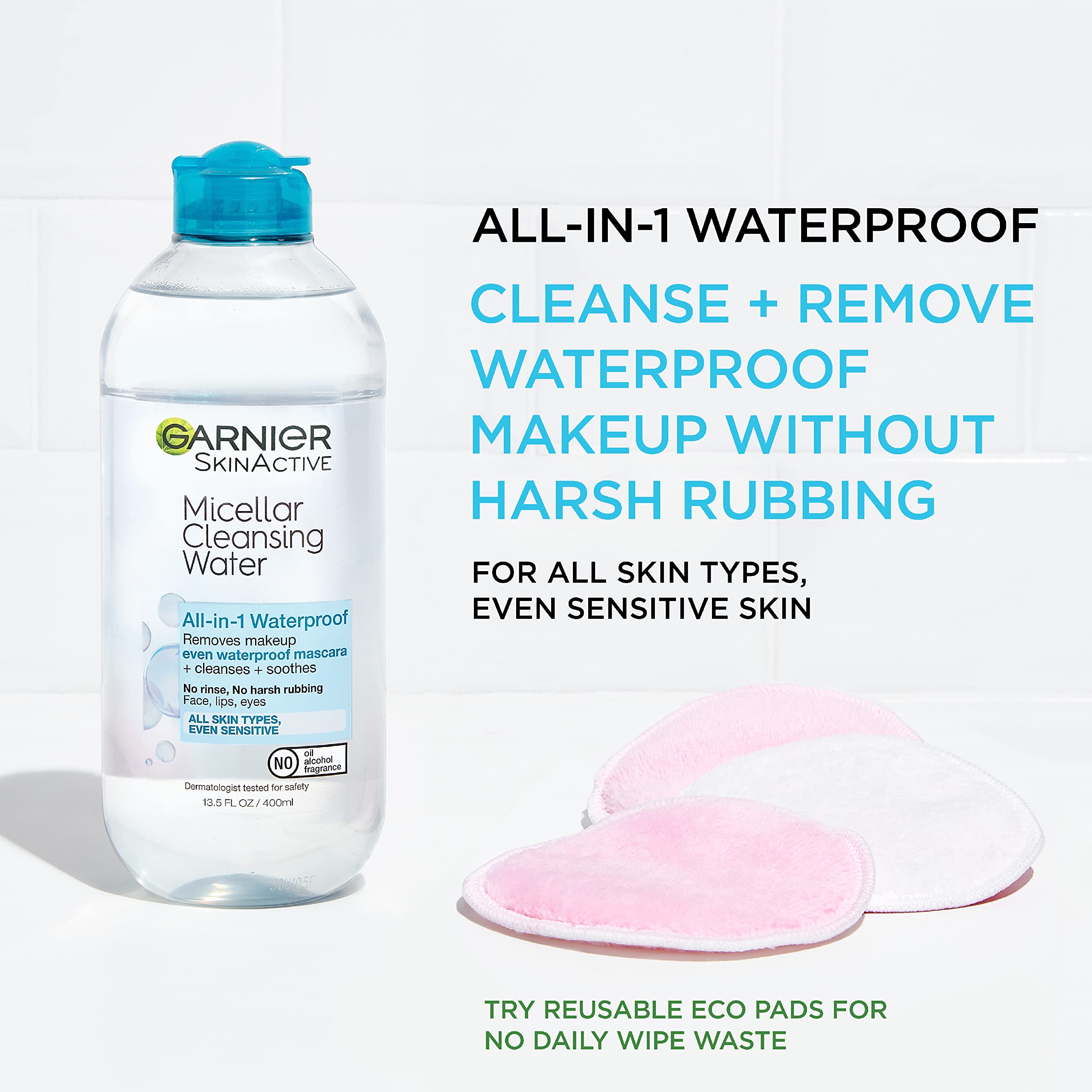 Garnier Micellar Water on a cotton pad, gentle cleansing with no rinsing required.
