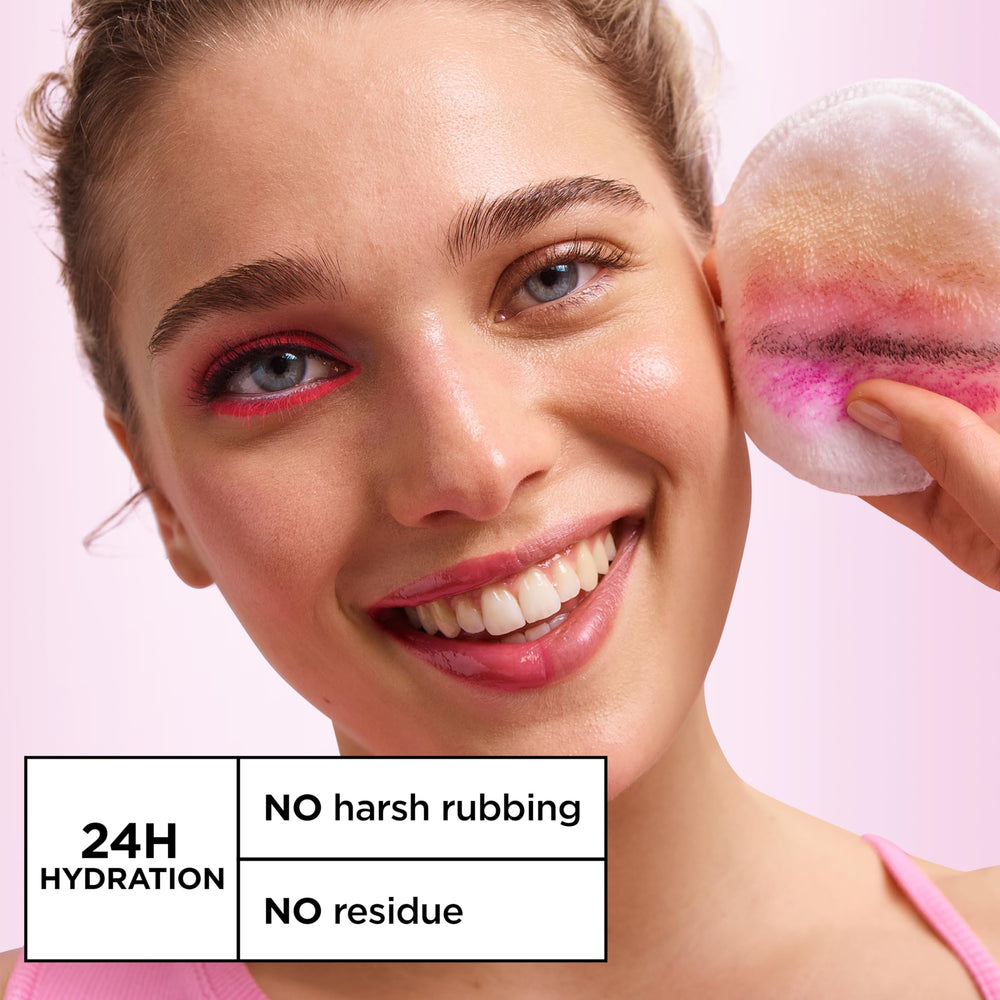 Garnier Micellar Water eye-area use shown for safe makeup removal around eyes.