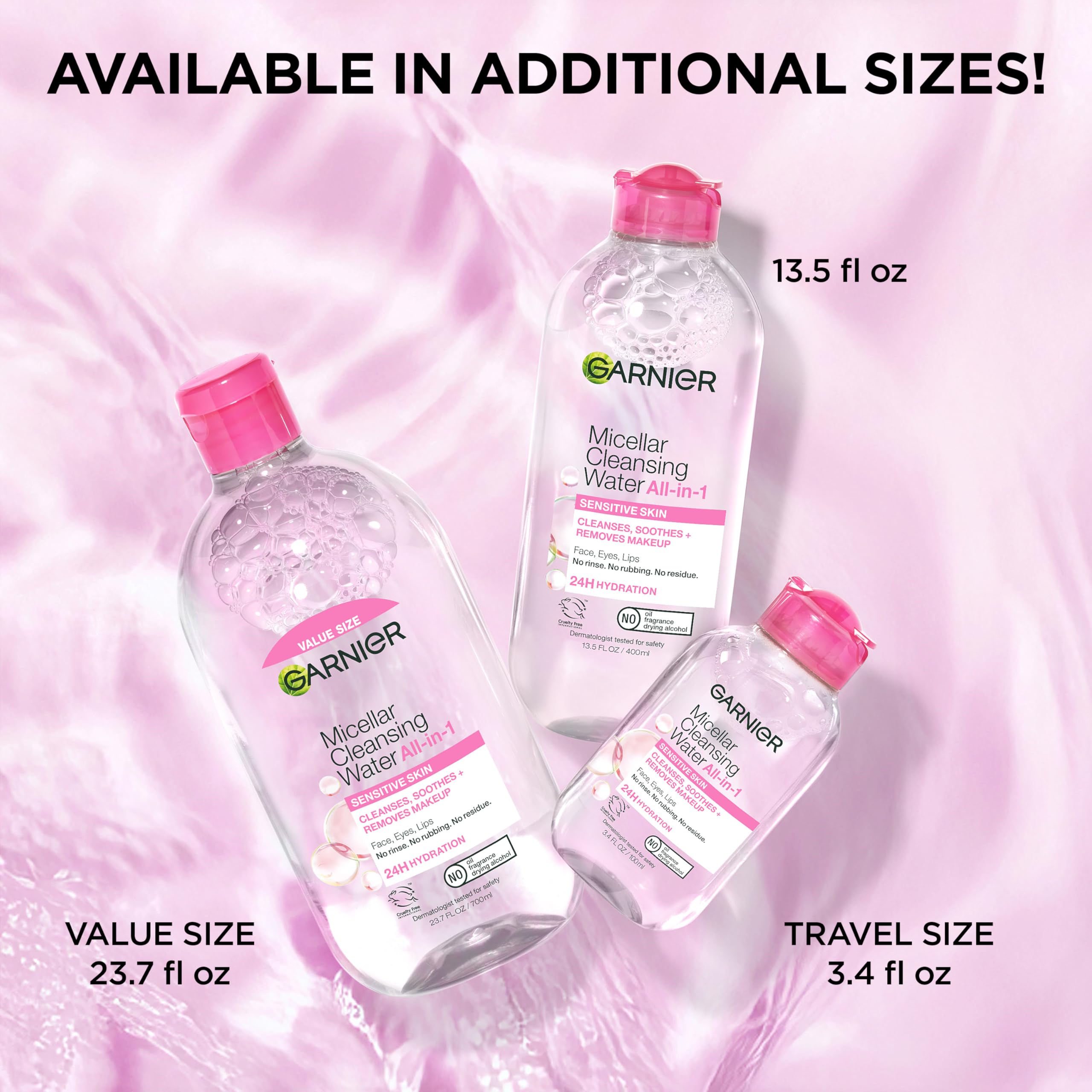 Garnier Micellar Water multipurpose cleanser in action as a one-step solution.