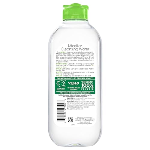 Garnier Micellar Water packaging shows 13.5 oz bottle for daily use.