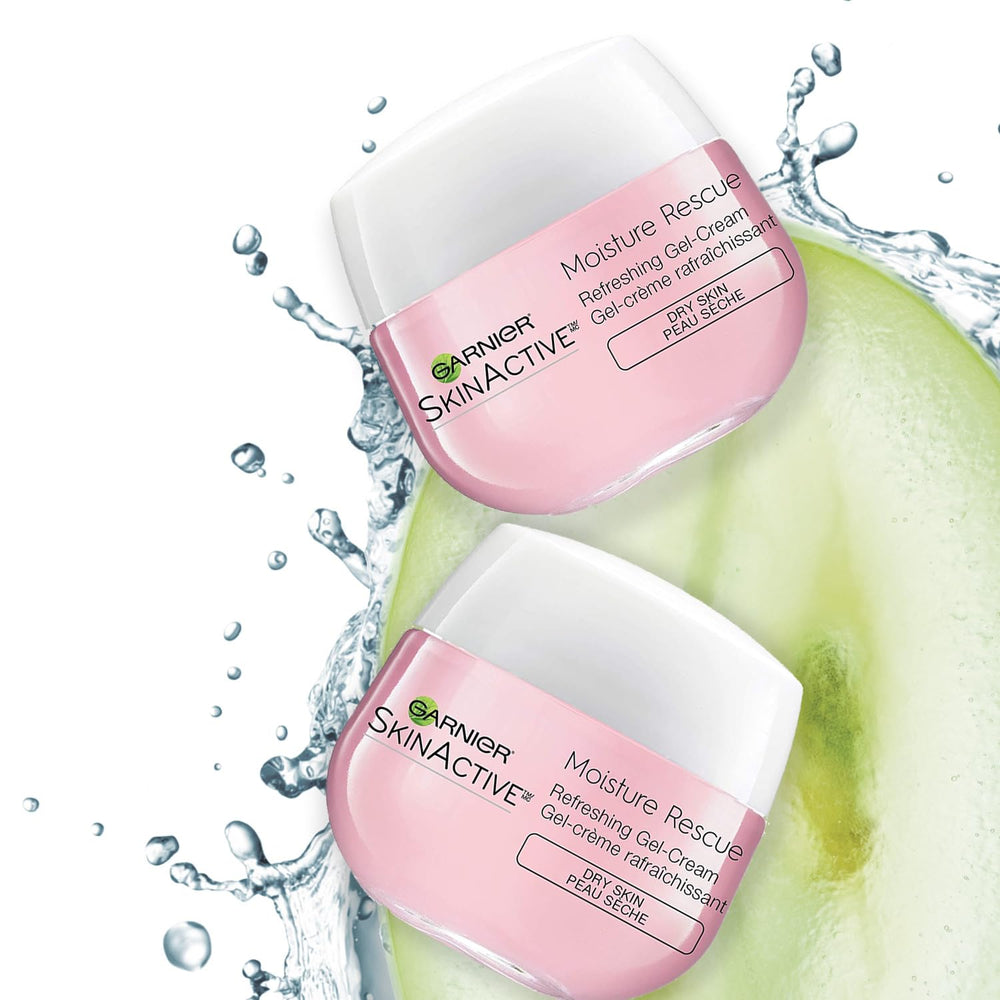 Close-up of Garnier Moisture Rescue gel-cream texture emphasizing quick absorption