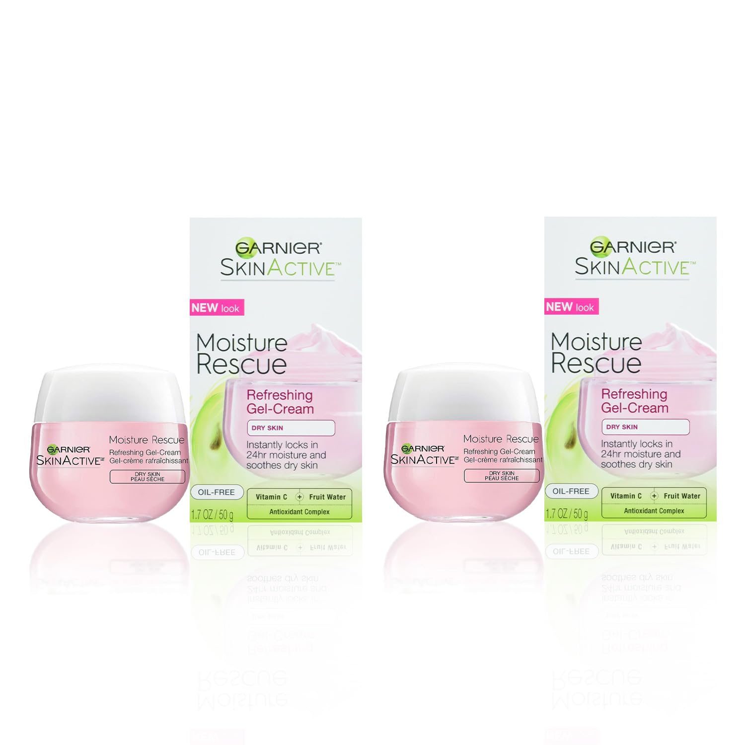 Garnier Moisture Rescue refreshing gel-cream packaging shows oil-free hydration benefits