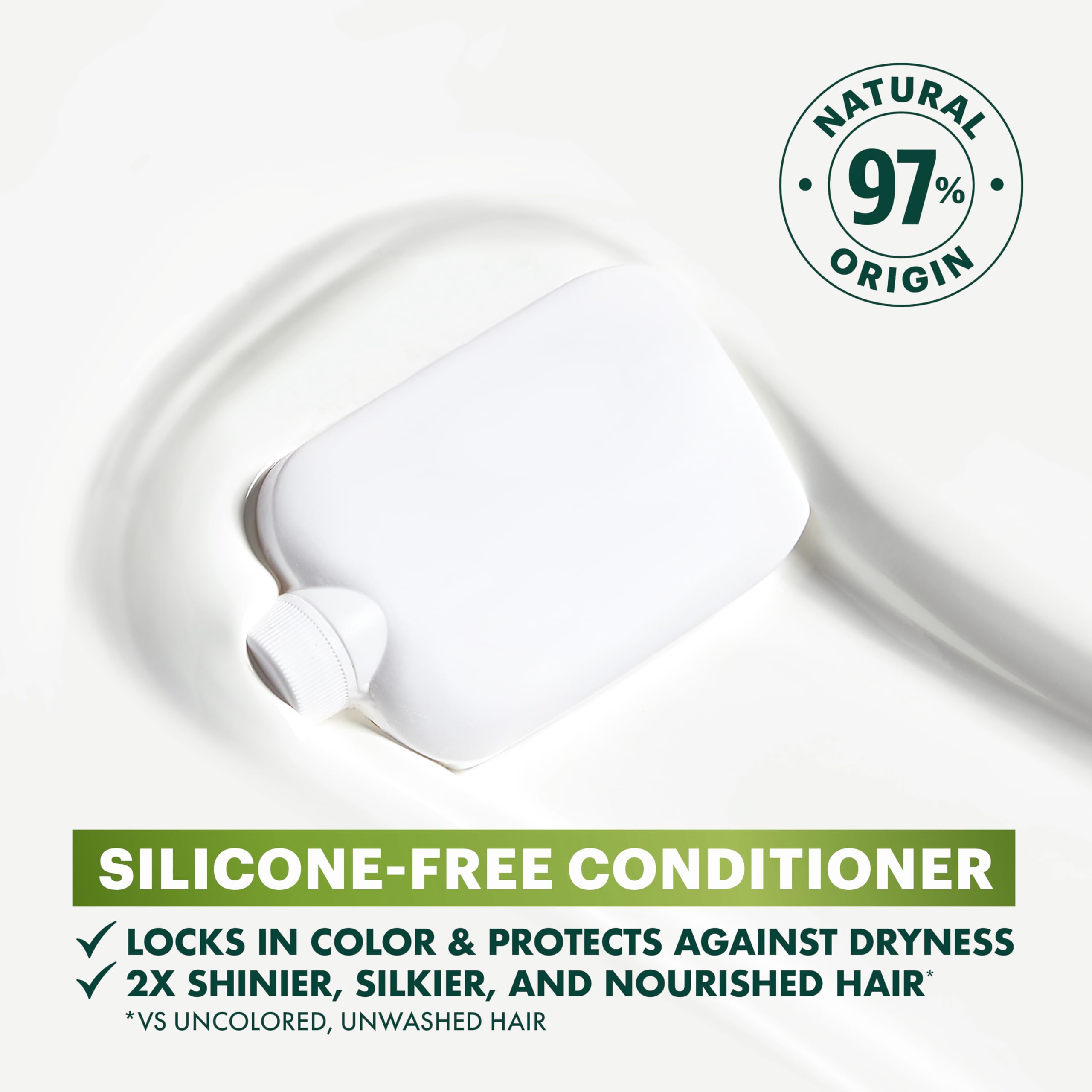 Garnier Nutrisse after-color conditioner being dispensed for silky hair.