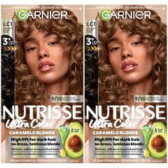 Garnier Nutrisse LC1 Salted Caramelo ampoule snapped into color mix for nourished results.