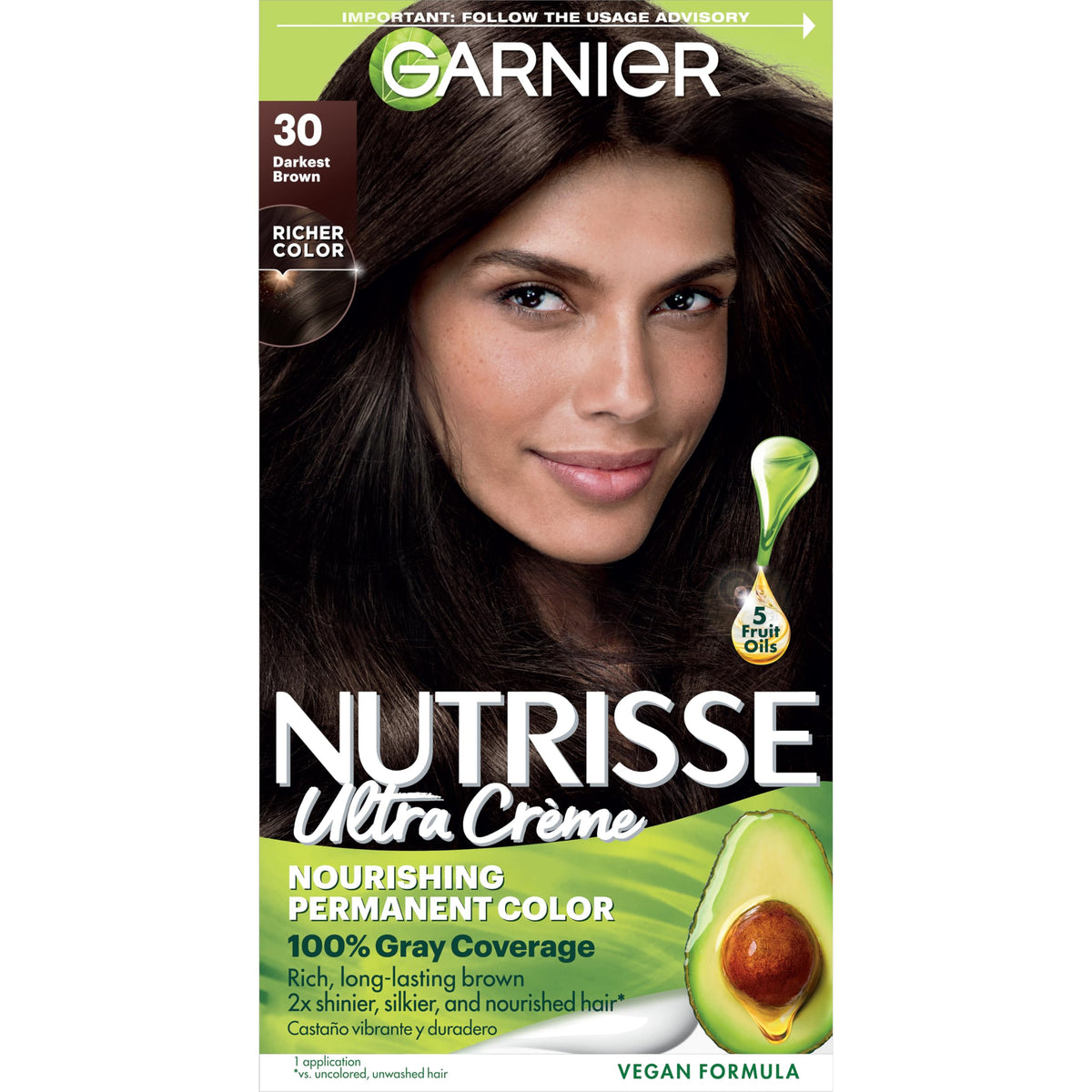 Garnier Nutrisse dark brown color-jar showing rich shade for at-home color