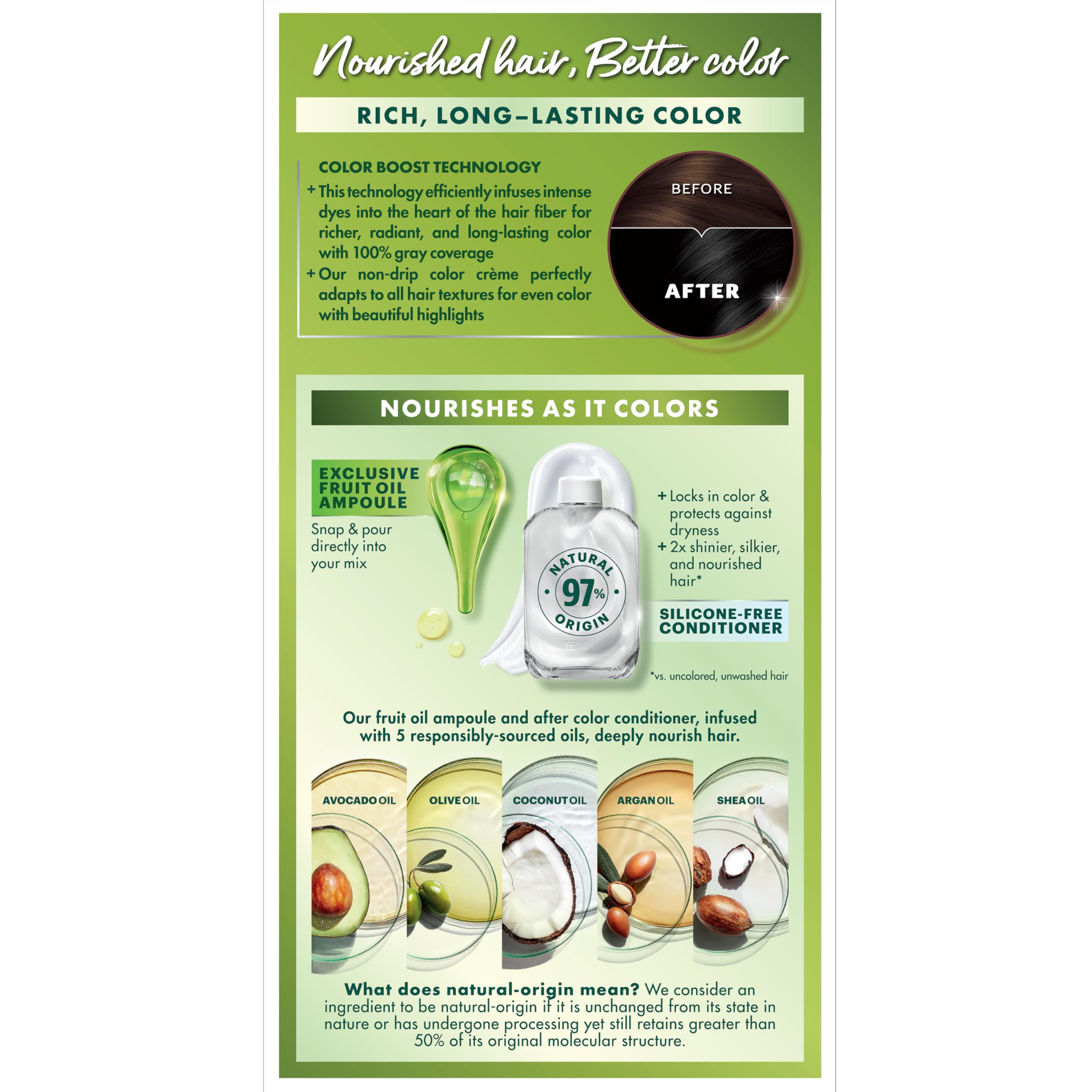 Garnier Nutrisse oil ampoule bottle shown for nourishing color mix.