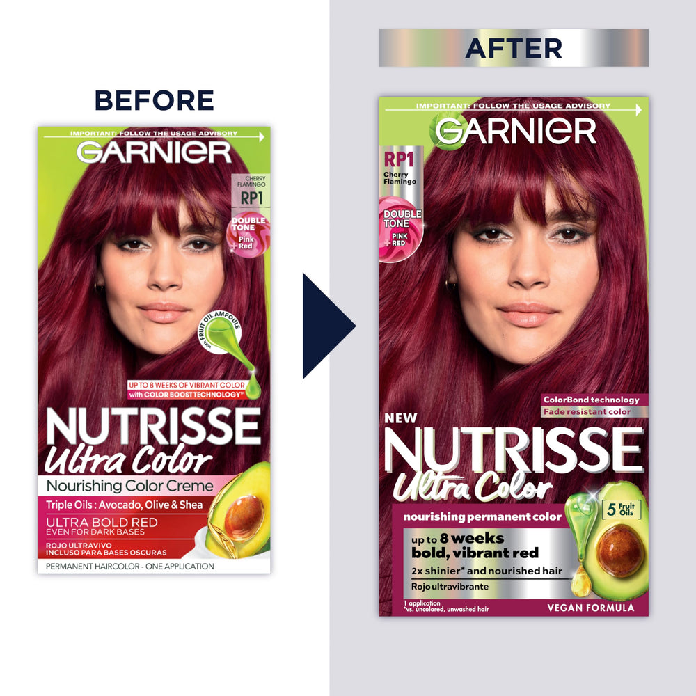 Garnier Nutrisse Ultra Color ampoule into mix captures nourishing grapeseed oil for smoother color.