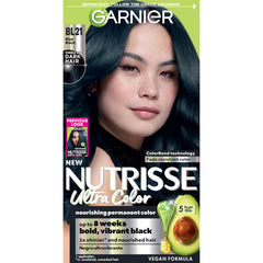 Garnier Nutrisse BL21 Blue Black box front shows bold shade option for dark hair