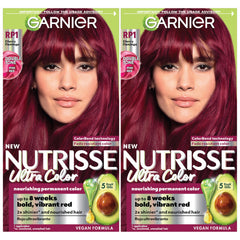Garnier Nutrisse Ultra Color bottle pour demonstrates easy color mixing for bold, lasting shade.