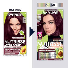 Garnier Nutrisse bottle and foil setup for color application.