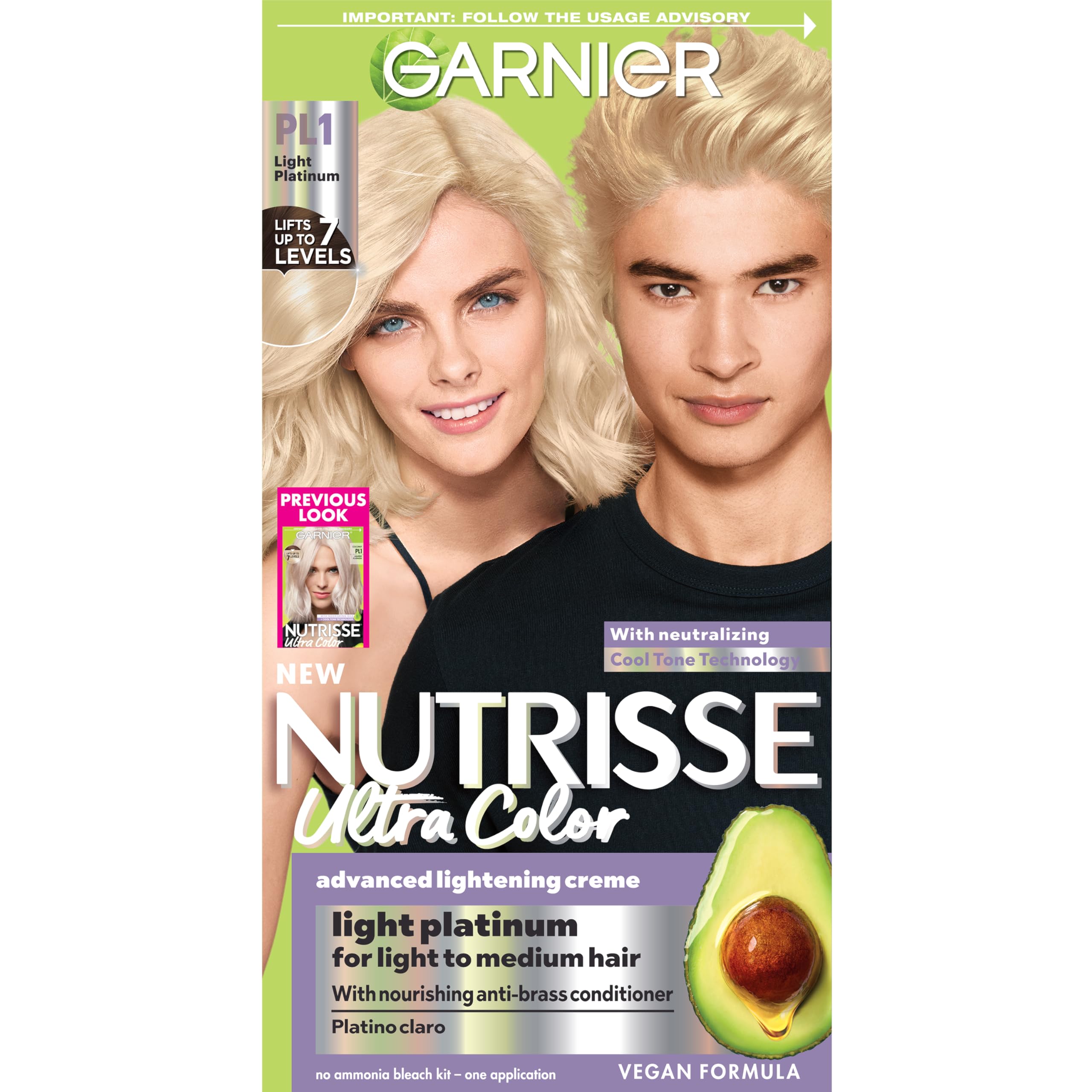 Garnier Nutrisse Ultra Color PL1 bottle for high-shine at-home color application.