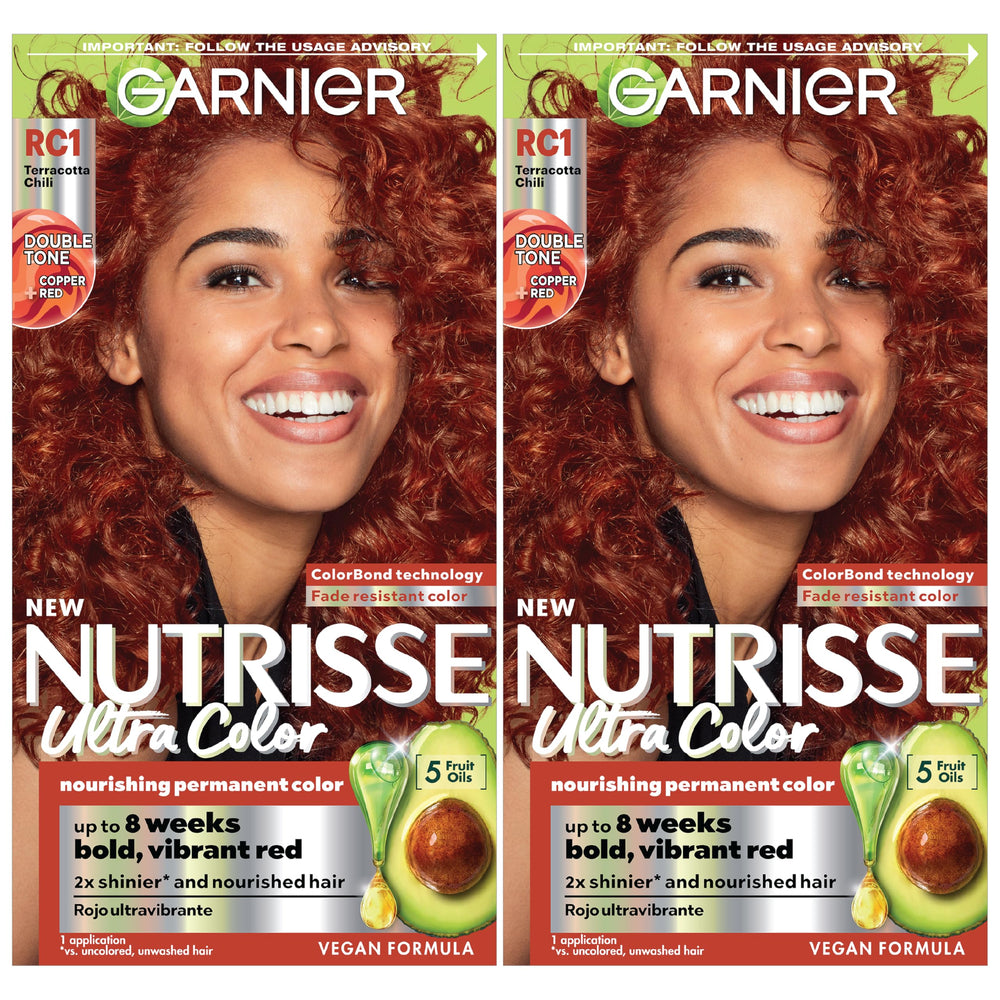 Garnier Nutrisse Ultra Color RC1 packaging with grapeseed oil ampoule for nourished color.