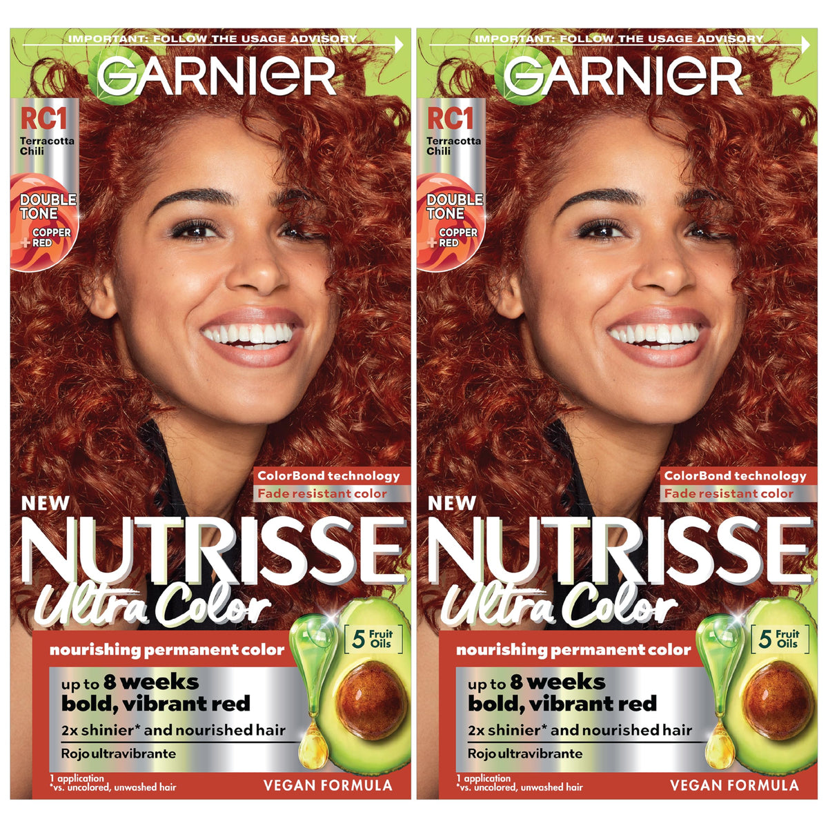Garnier Nutrisse Ultra Color RC1 packaging with grapeseed oil ampoule for nourished color.