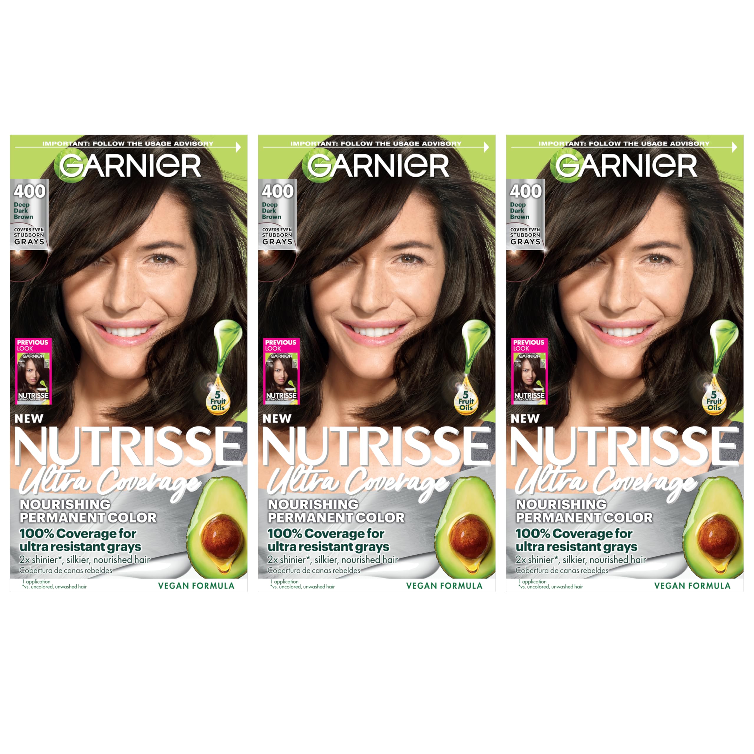 Garnier Nutrisse Ultra Coverage packaging showcasing 100% gray coverage potential.