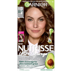 Garnier Nutrisse Ultra Coverage 600 packaging with rich shade and easy-to-use design.
