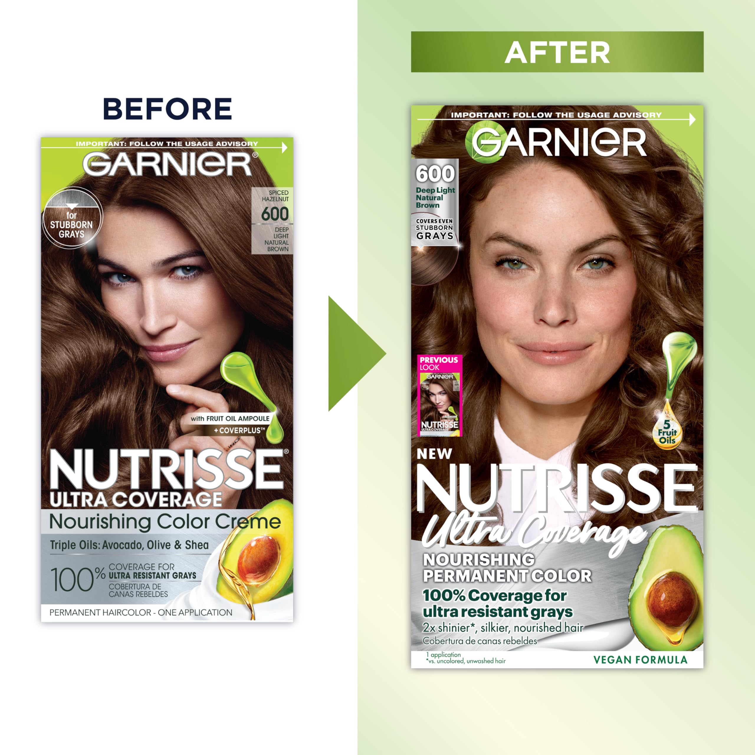 Garnier Nutrisse Ultra Coverage bottle shows smooth texture for drip-free coloring.