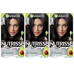 Garnier Nutrisse Ultra Coverage Deep Soft Black packaging shows rich color promise
