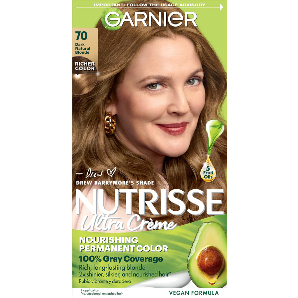 Garnier Nutrisse Ultra Creme box packaging showing kit contents for at‑home color