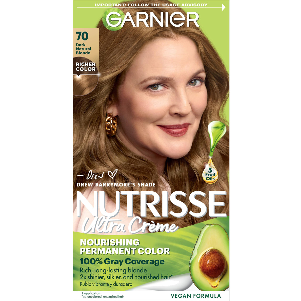 Garnier Nutrisse Ultra Creme box packaging showing kit contents for at‑home color