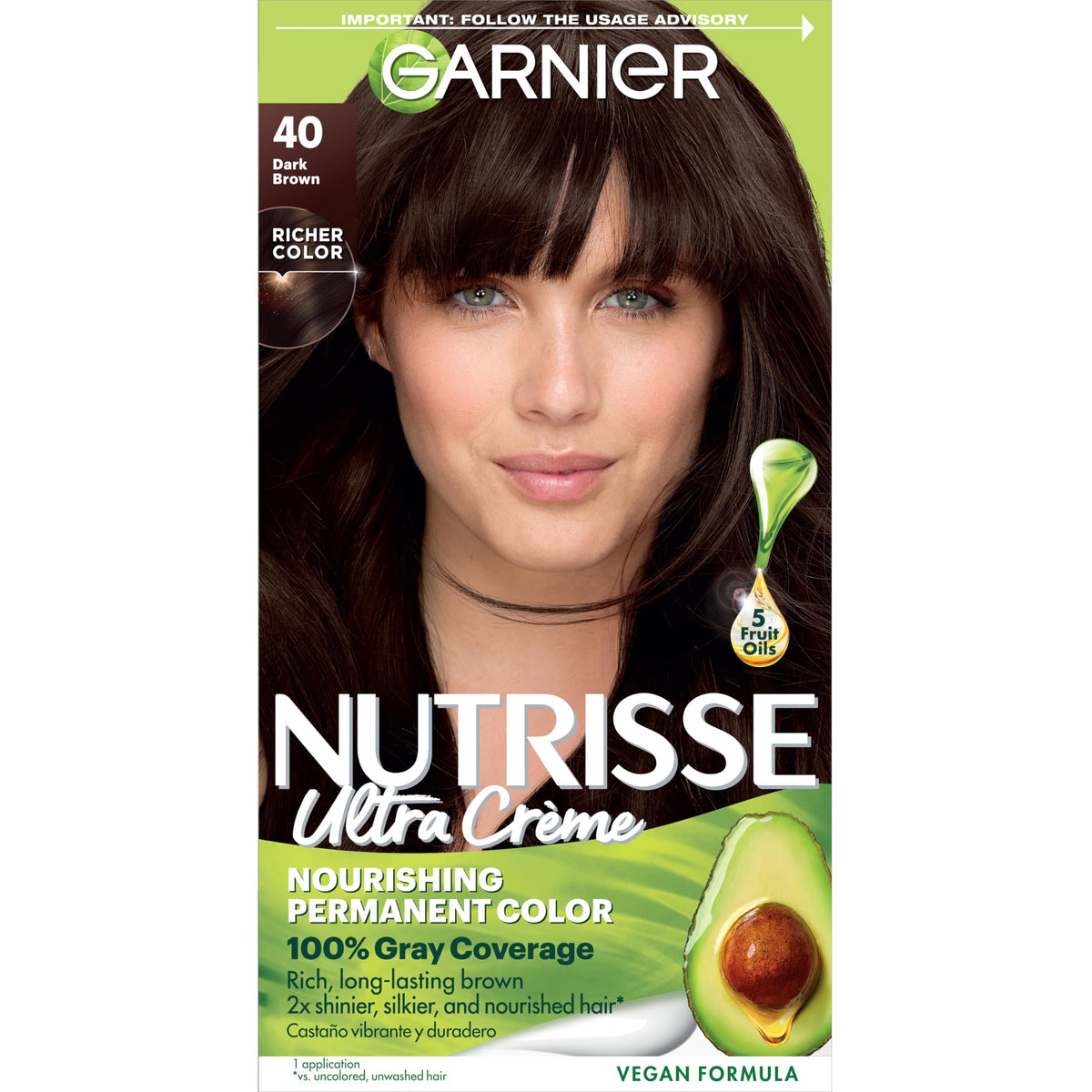 Garnier Nutrisse Ultra Creme color kit contents ready for at-home color application.