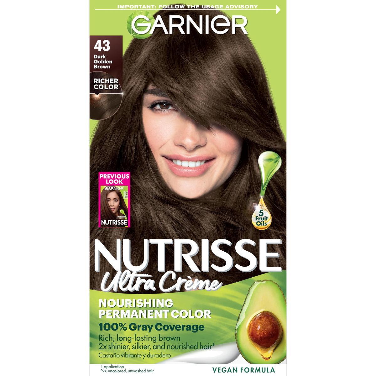 Garnier Nutrisse Ultra Creme colorant bottle for even at-home color application.