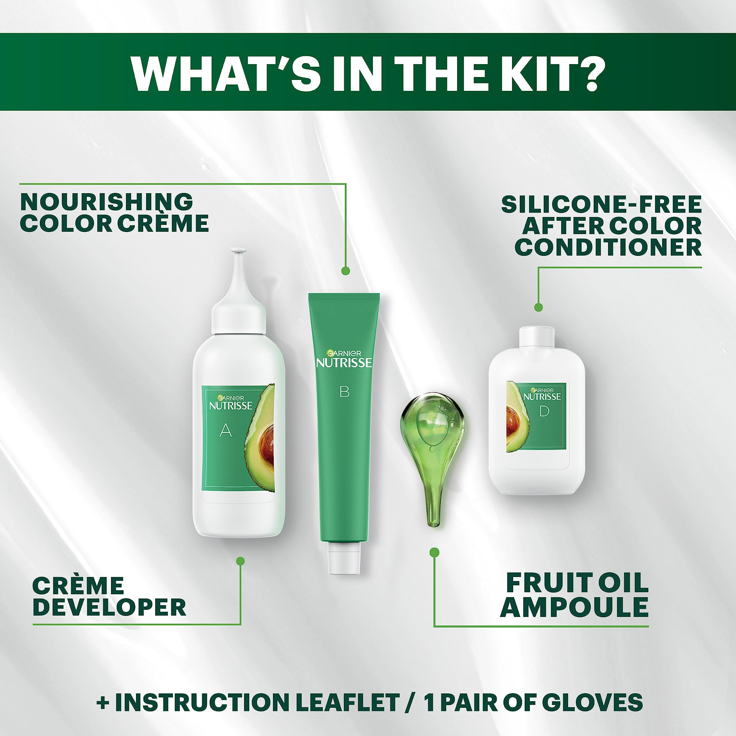 Garnier Nutrisse Ultra Creme disposable gloves included for mess‑free coloring.