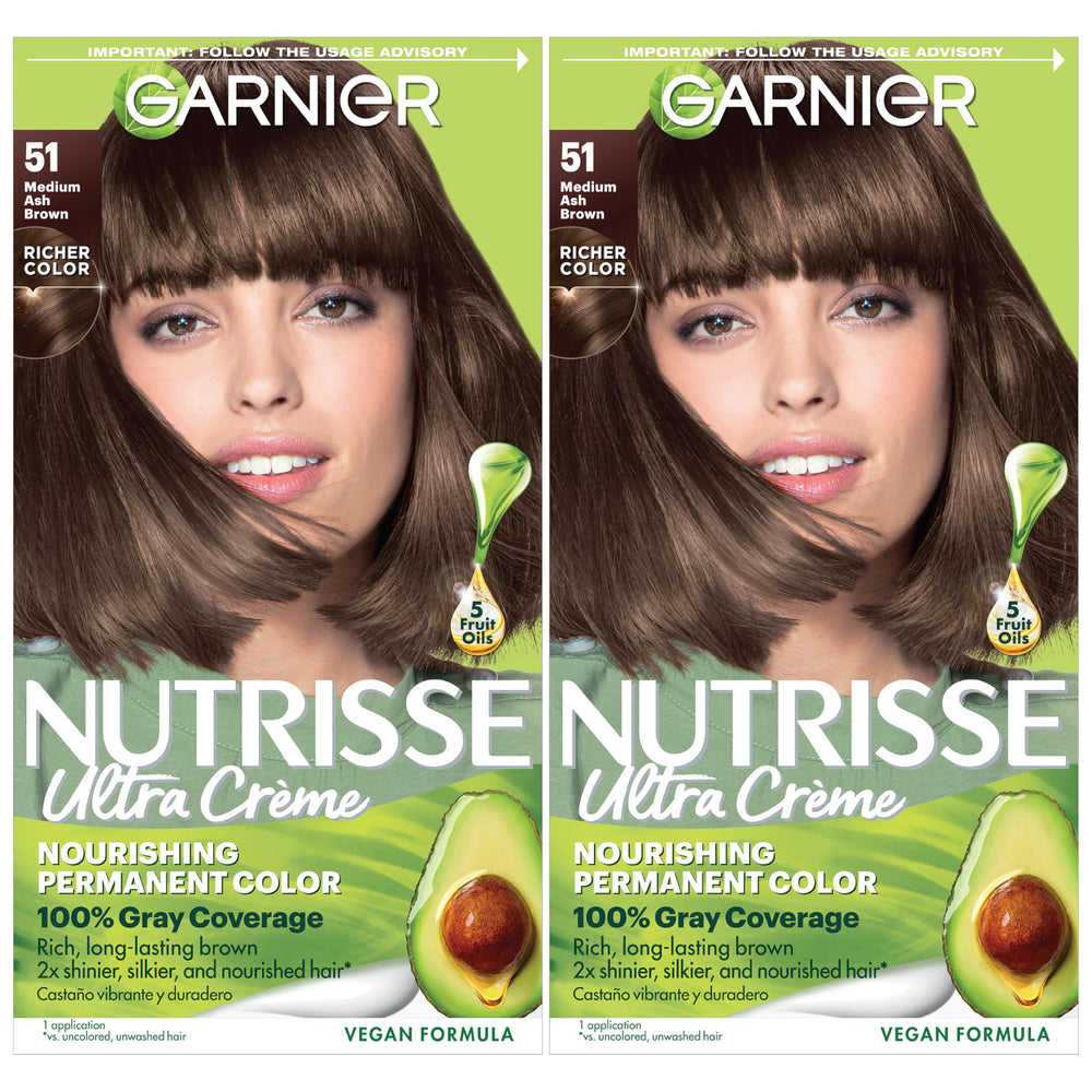 Garnier Nutrisse Ultra Creme kit box shown for at-home color convenience.