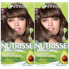 Garnier Nutrisse Ultra Creme kit box shown for at-home color convenience.