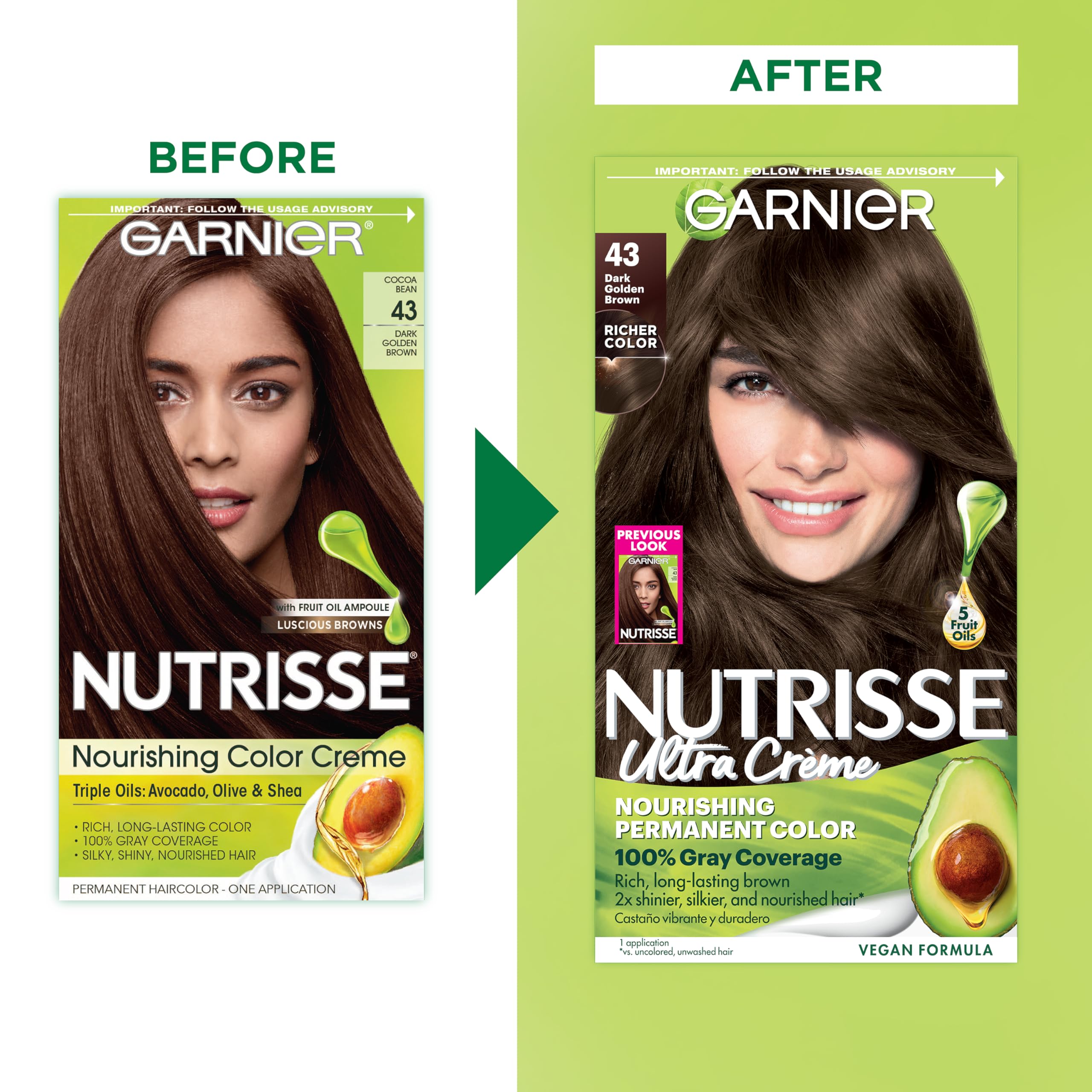 Garnier Nutrisse Ultra Creme oil ampoule provides nourishing oils during color.