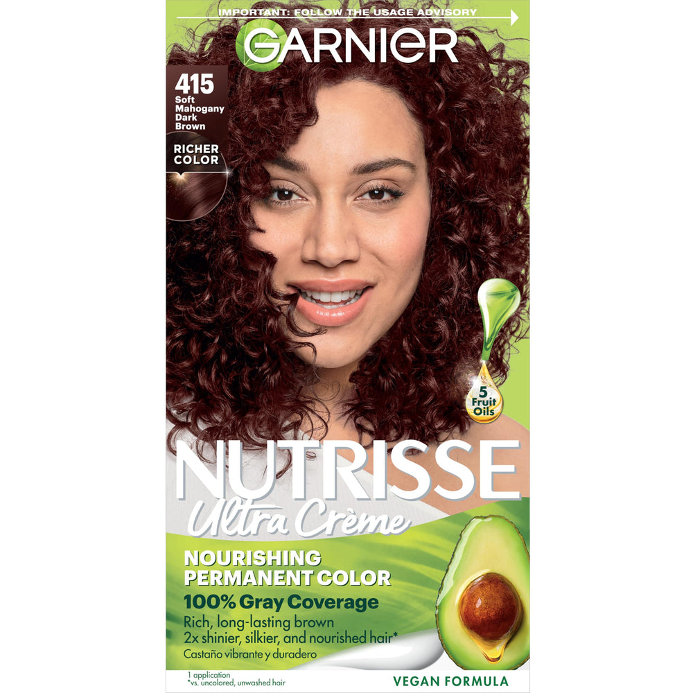 Garnier Nutrisse Ultra Creme soft mahogany box for at‑home color with lasting shade