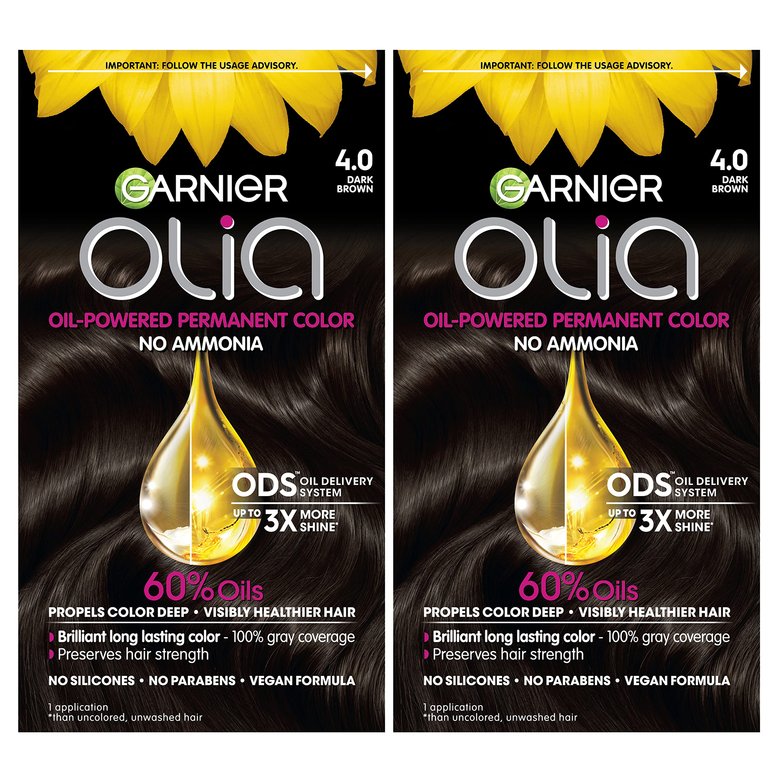 Garnier Olia 4.0 Dark Brown color bottle ready for oil-powered application