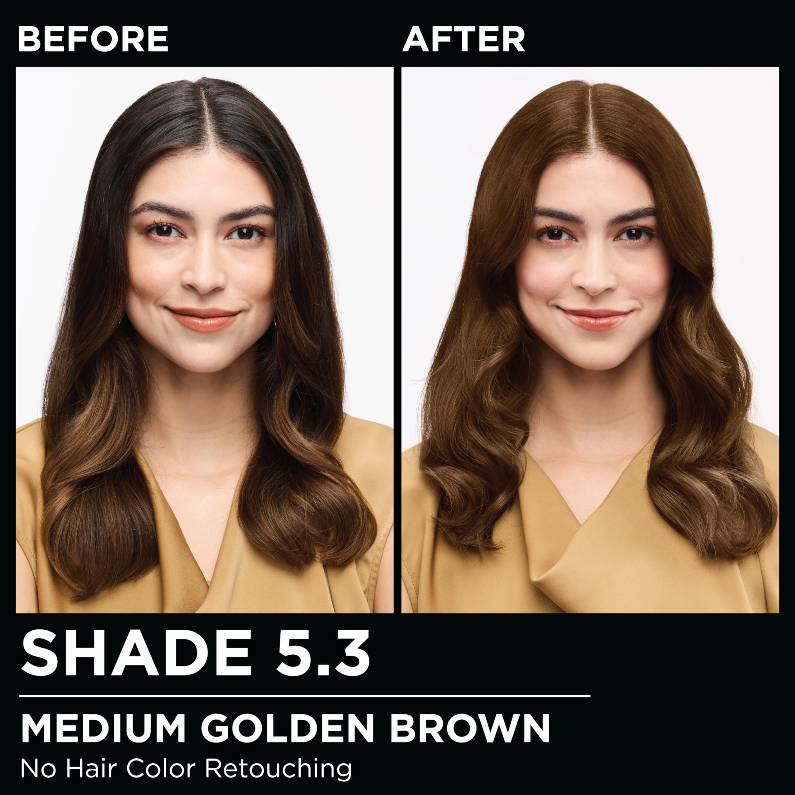 Garnier Olia 5-3 Medium Golden Brown swatch for warm, natural-looking shade.