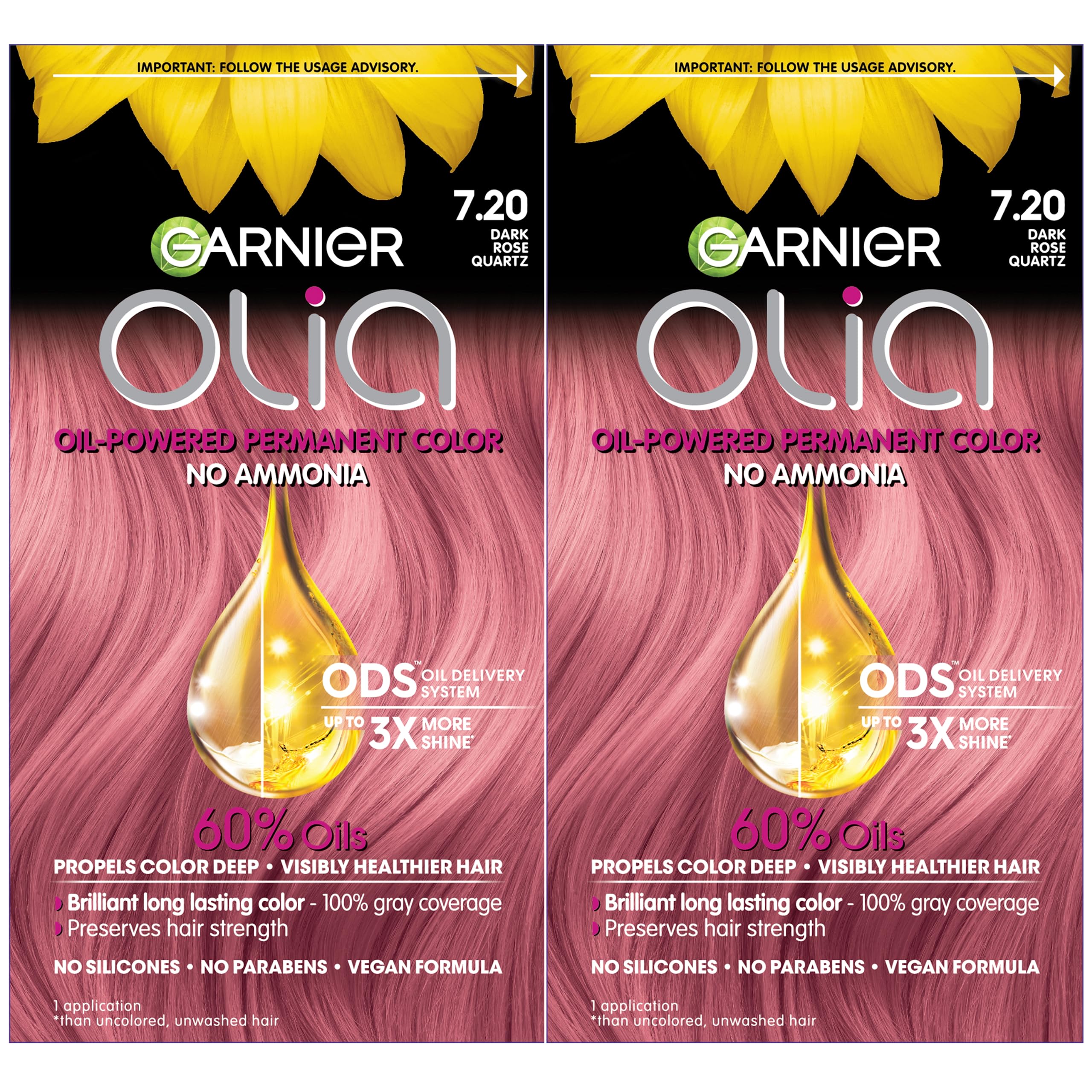 Garnier Olia 7.20 Dark Rose Quartz bottle ready for vibrant, long-lasting color.