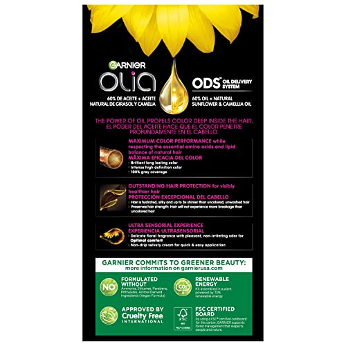 Garnier Olia ammonia-free formula for gentler color experience.