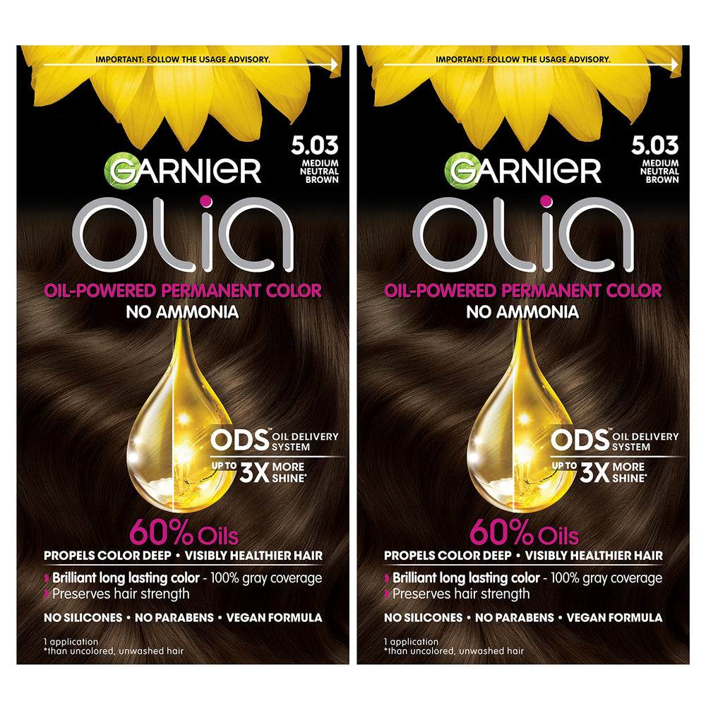 Garnier Olia developer bottle shows 60% oil blend for rich, long-lasting color.