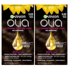 Garnier Olia developer bottle shows 60% oil blend for rich, long-lasting color.