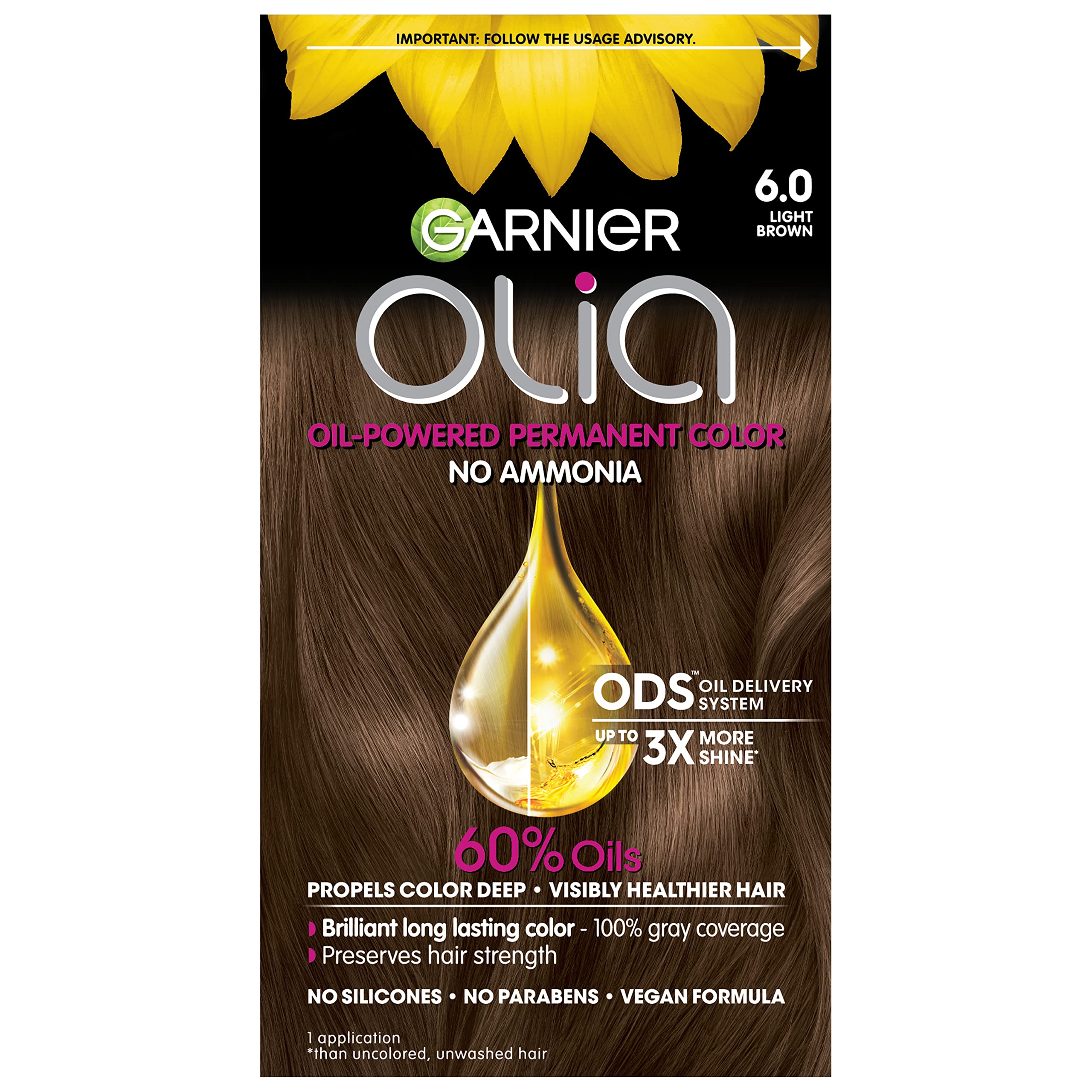 Garnier Olia oil-delivery system shows vibrant color depth.