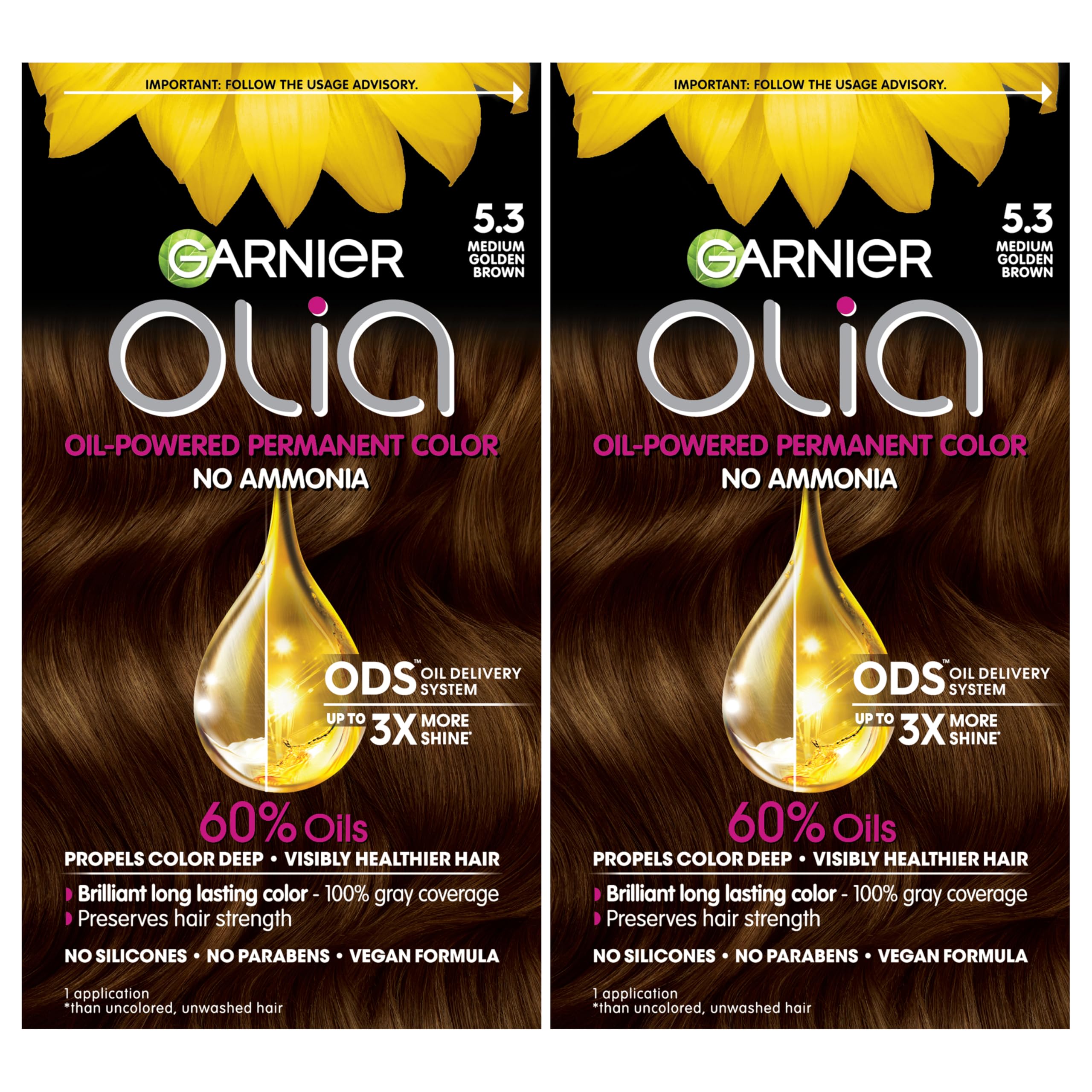 Garnier Olia oil-powered color bottle for smooth, even application.