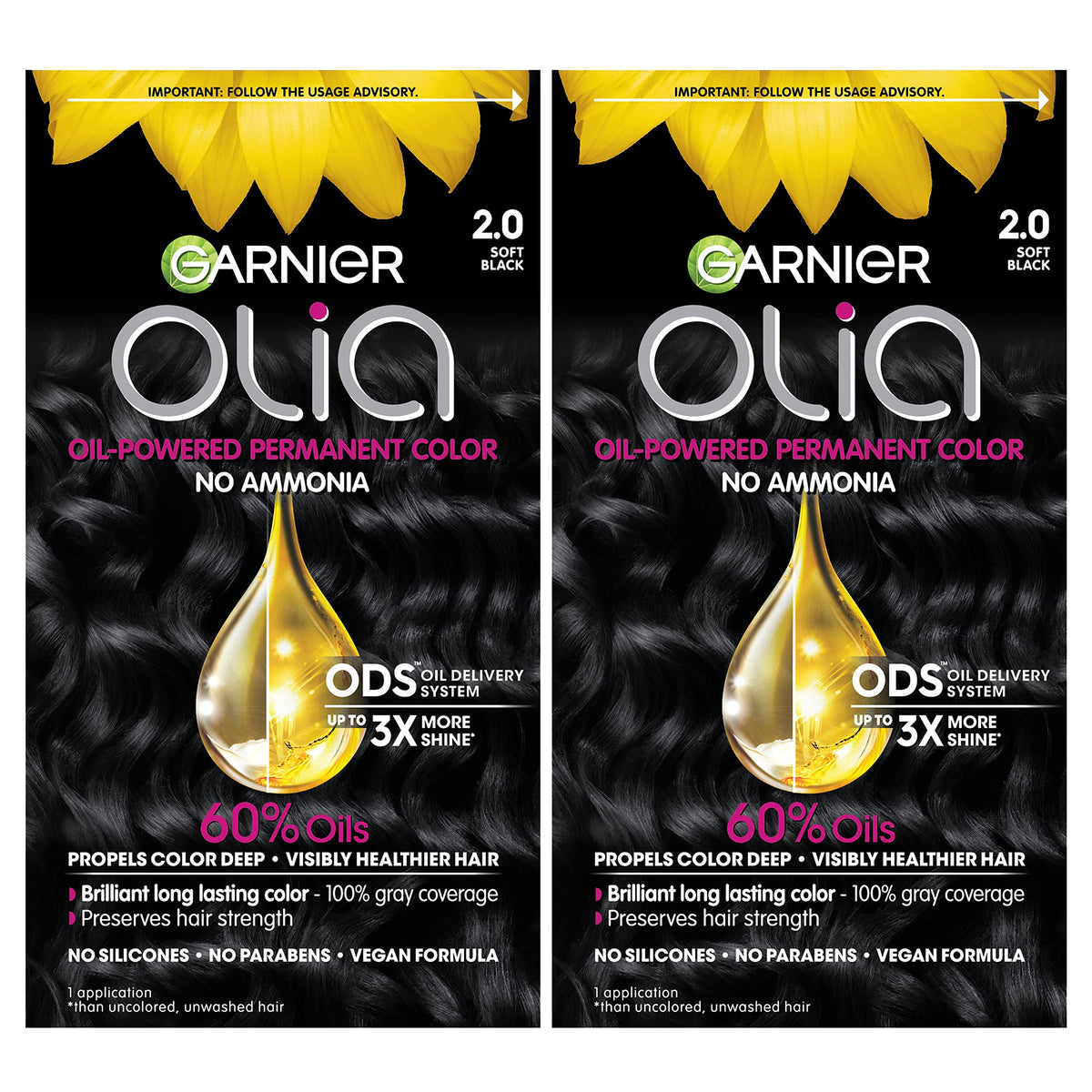 Garnier Olia soft black color application demonstrates ammonia-free formula for smooth coverage.
