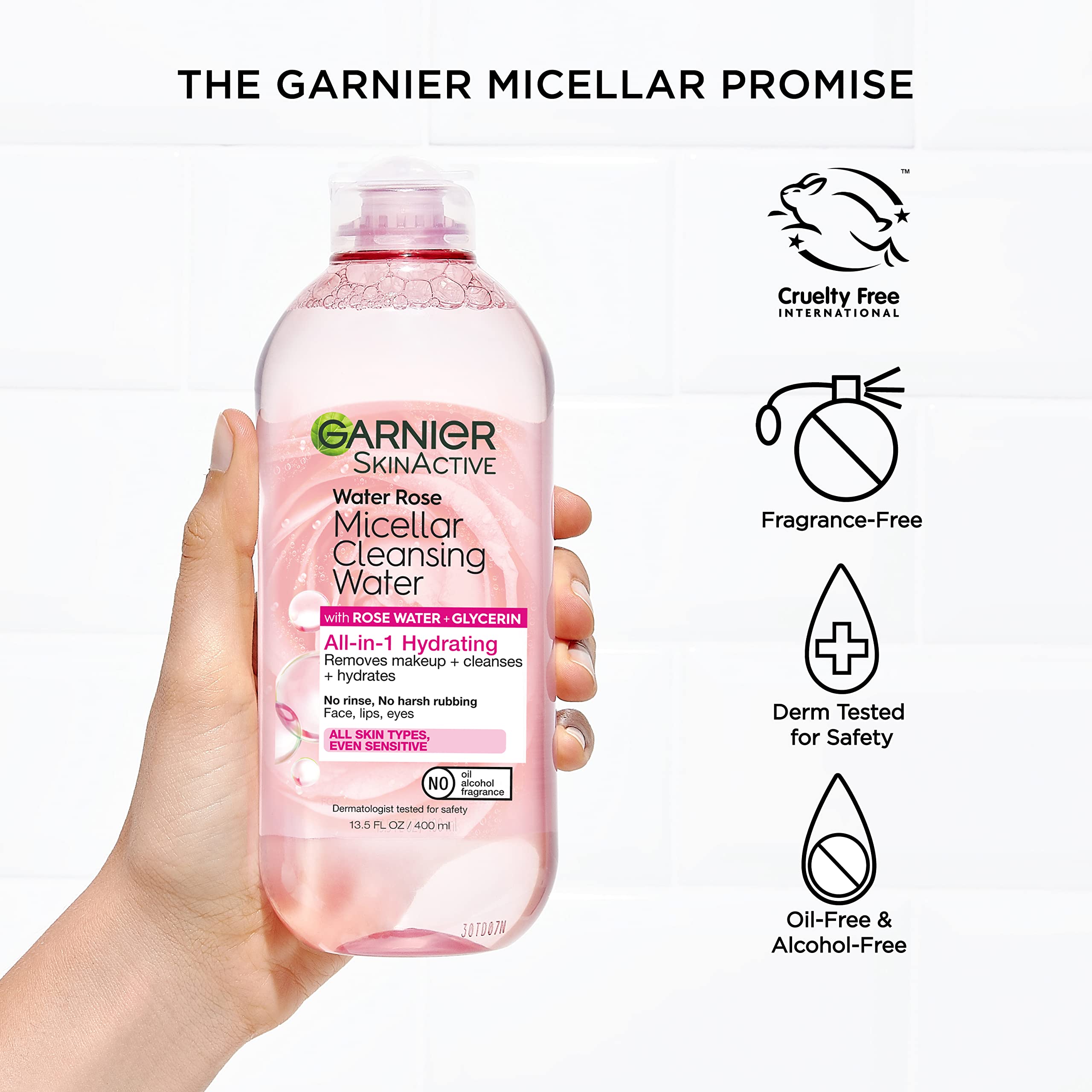 Garnier Agua Micelar Rosa, vegano y libre de crueldad, para una limpieza suave.