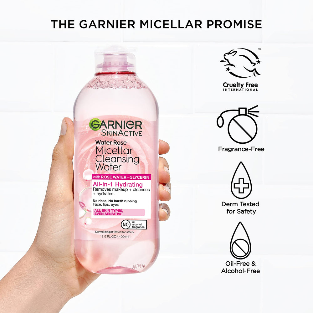 Garnier Agua Micelar Rosa, vegano y libre de crueldad, para una limpieza suave.