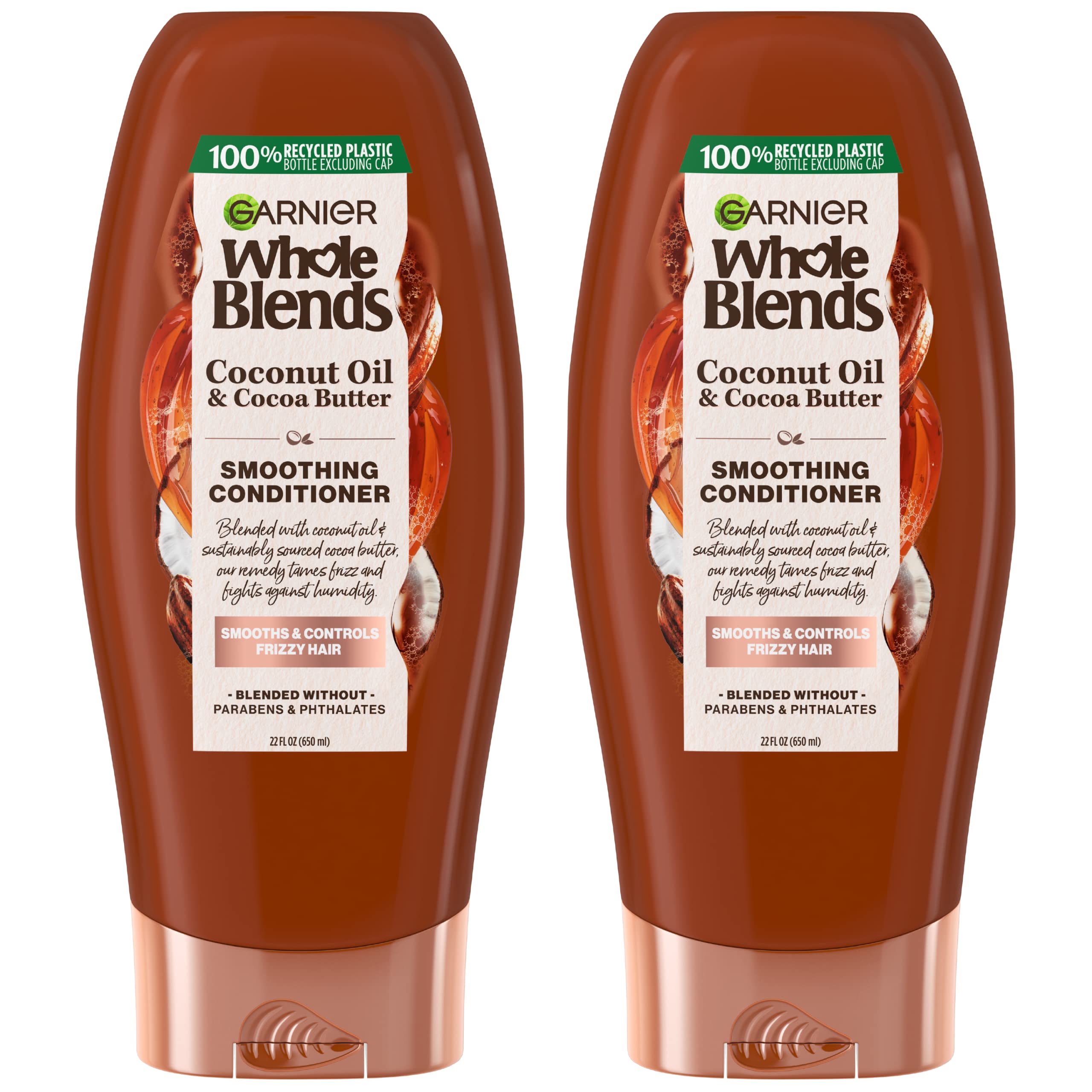 Garnier Whole Blends botella con aceite de coco y cacao para suavidad y aroma exótico