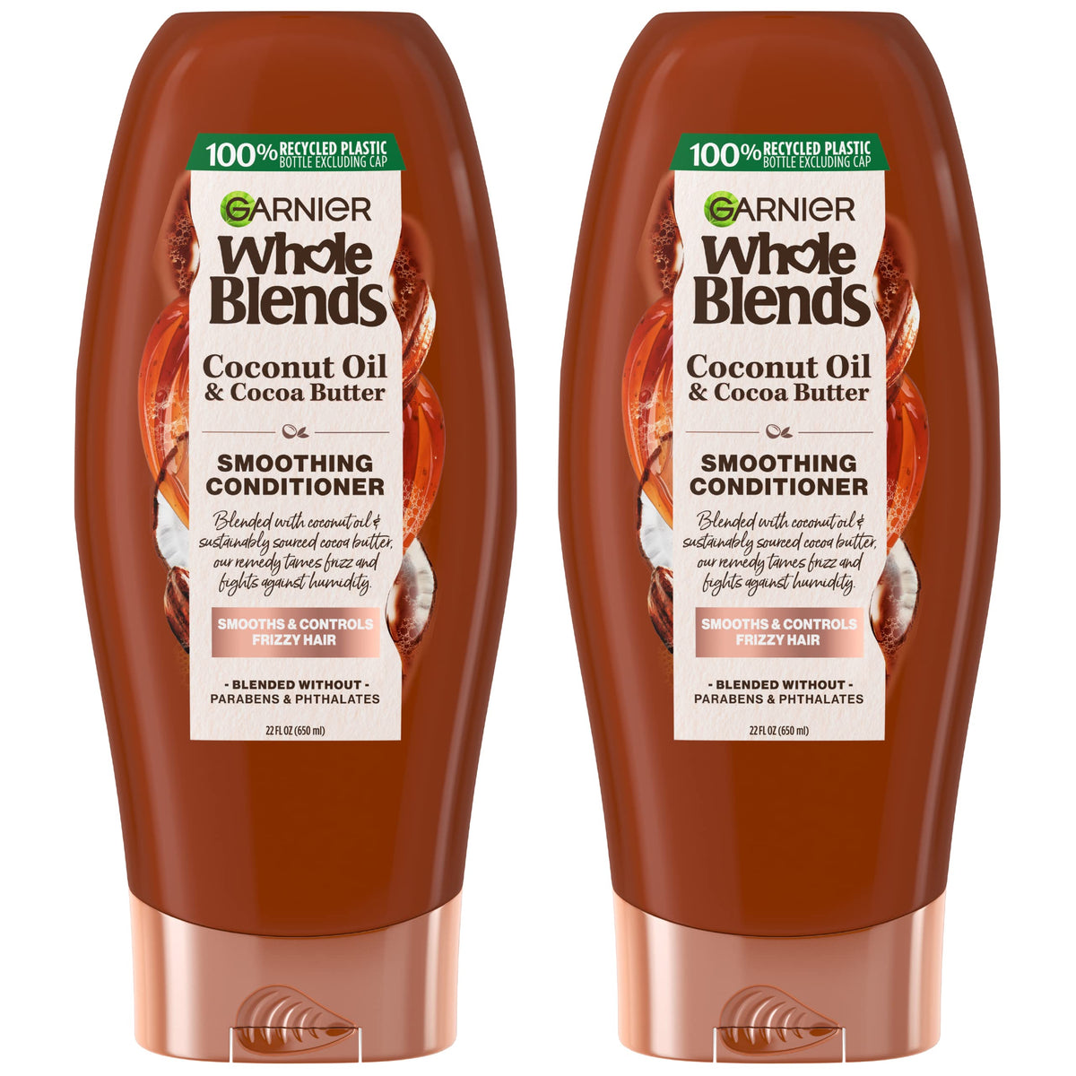 Garnier Whole Blends botella con aceite de coco y cacao para suavidad y aroma exótico