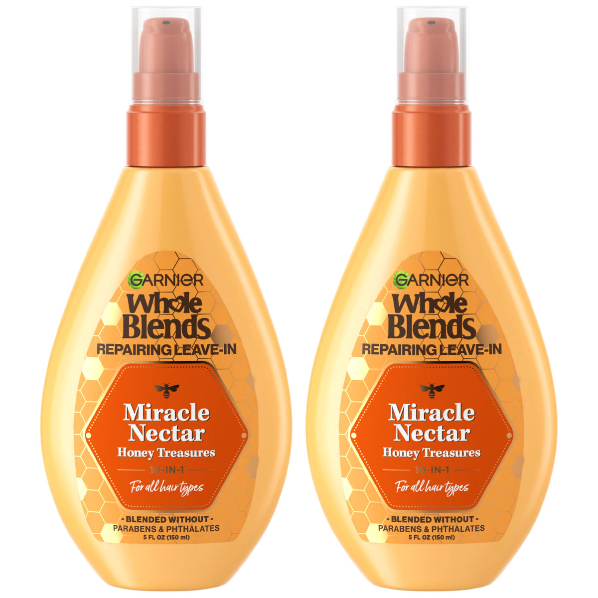 Garnier Whole Blends, botella vertiendo, cuidado nutritivo para cabello suave.