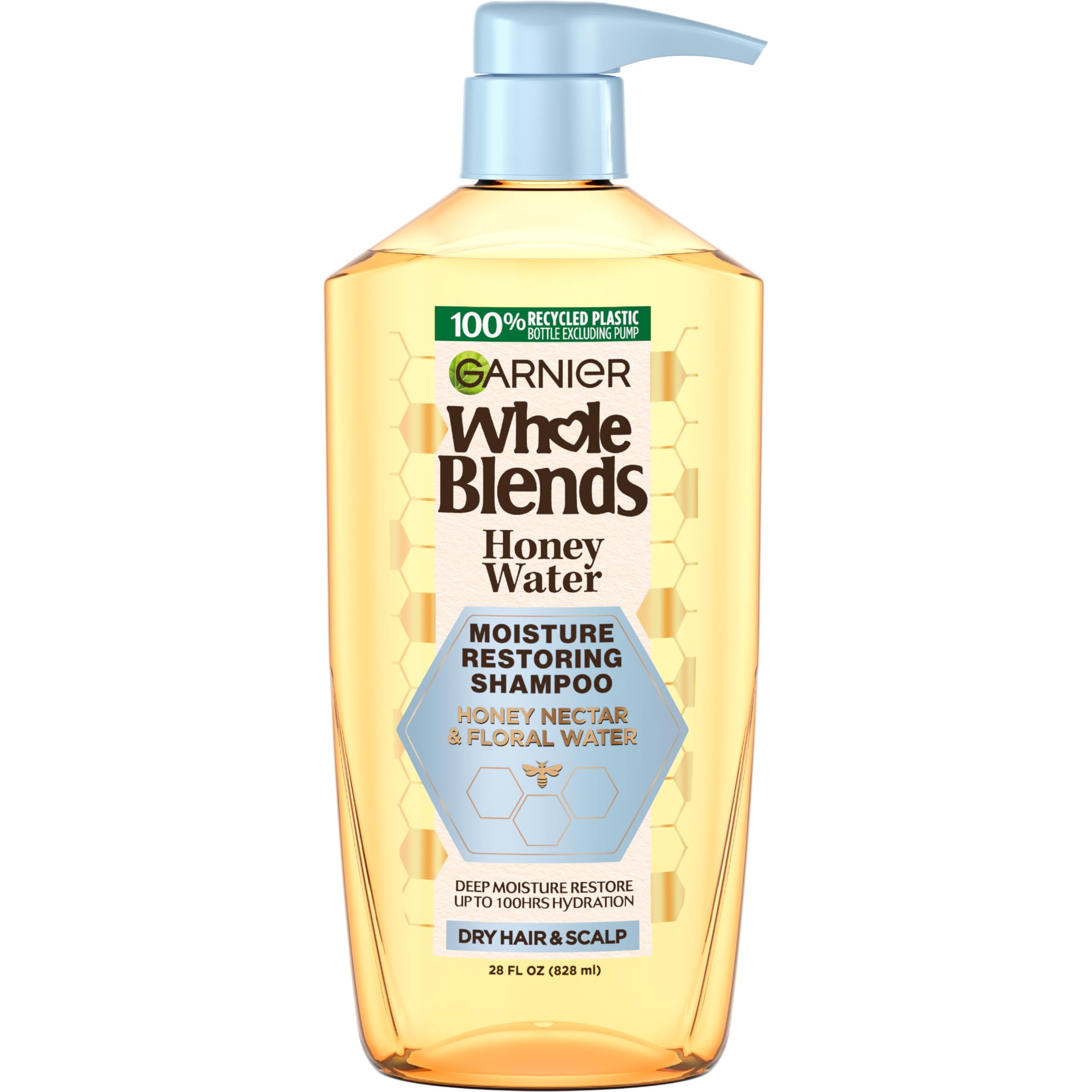 Garnier Whole Blends botella de champú miel-agua para hidratación duradera