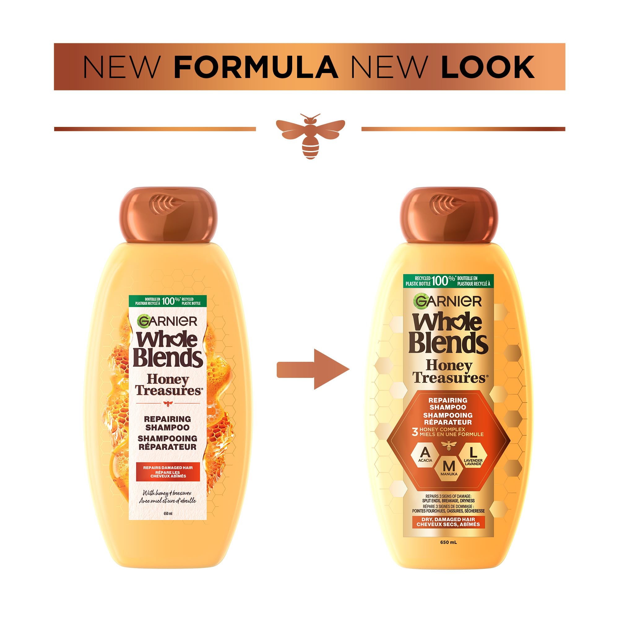 Garnier Whole Blends Reparando Miel Tesoros: uso diario seguro para diferentes tipos de cabello.