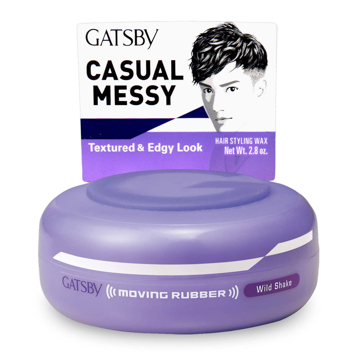 Gatsby Moving Rubber Wild Shake wax bottle front view showing high-hold styling